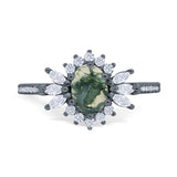Art Deco Oval Natural Stone Floral Ring