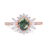 Art Deco Oval Natural Stone Floral Ring