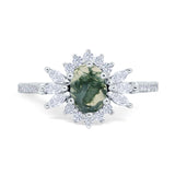 Art Deco Oval Natural Stone Floral Ring