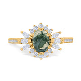 Art Deco Oval Natural Stone Floral Ring
