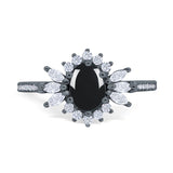 Art Deco Oval Natural Stone Floral Ring