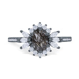 Art Deco Oval Natural Stone Floral Ring