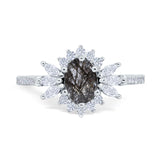 Art Deco Oval Natural Stone Floral Ring