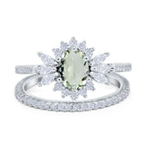 Two Piece Oval Natural Green Amethyst Prasiolite Bridal Cocktail Ring 925 Sterling Silver