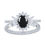 Two Piece Oval Natural Black Onyx Bridal Cocktail Ring 925 Sterling Silver