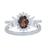 Two Piece Oval Natural Chocolate Smoky Quartz Bridal Cocktail Ring 925 Sterling Silver