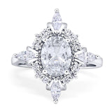 Art Deco Oval Moissanite Marquise Style Beaded Ring 925 Sterling Silver