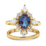 Two Piece Oval Natural Stone Bridal Ring