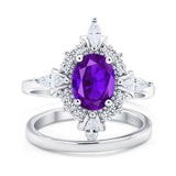 Two Piece Oval Natural Stone Bridal Ring