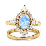 Two Piece Oval Natural Stone Bridal Ring