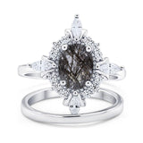 Two Piece Oval Natural Stone Bridal Ring