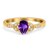 Pear Teardrop Natural Stone Floral Ring