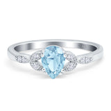 Pear Teardrop Natural Aquamarine Floral Leaf Style Ring 925 Sterling Silver