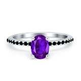 Vintage Style Oval Natural Amethyst Wedding Ring 925 Sterling Silver