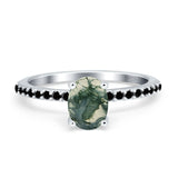Vintage Style Oval Natural Green Moss Agate Wedding Ring 925 Sterling Silver
