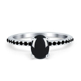 Vintage Style Oval Natural Black Onyx Wedding Ring 925 Sterling Silver