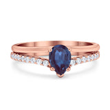 Art Deco Pear Natural Stone Wedding Ring