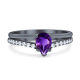 Art Deco Pear Natural Stone Wedding Ring