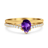 Art Deco Pear Natural Stone Wedding Ring