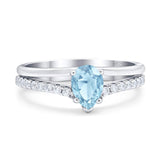Pear Teardrop Natural Aquamarine Wedding Ring 925 Sterling Silver