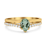 Art Deco Pear Natural Stone Wedding Ring