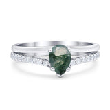 Art Deco Pear Natural Stone Wedding Ring