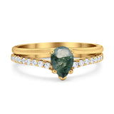 Art Deco Pear Natural Stone Wedding Ring