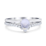 Pear Teardrop Natural Moonstone Wedding Ring 925 Sterling Silver