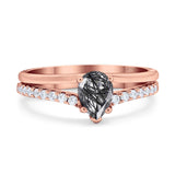 Art Deco Pear Natural Stone Wedding Ring