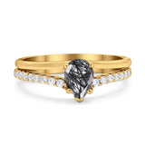 Art Deco Pear Natural Stone Wedding Ring