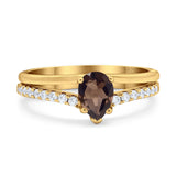 Art Deco Pear Natural Stone Wedding Ring