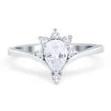 Art Deco Pear Teardrop Moissanite Chevron Ring 925 Sterling Silver