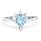 Art Deco Pear Teardrop Natural Aquamarine Chevron Ring 925 Sterling Silver