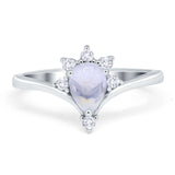 Art Deco Pear Teardrop Natural Moonstone Chevron Ring 925 Sterling Silver