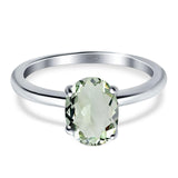  Oval Natural Stone Solitaire Cathedral Ring
