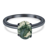  Oval Natural Stone Solitaire Cathedral Ring