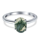  Oval Natural Stone Solitaire Cathedral Ring