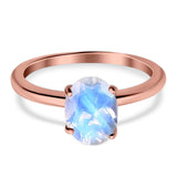  Oval Natural Stone Solitaire Cathedral Ring