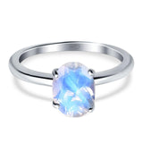  Oval Natural Stone Solitaire Cathedral Ring