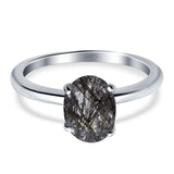  Oval Natural Stone Solitaire Cathedral Ring