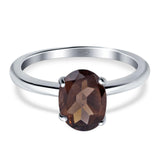 Oval Natural Chocolate Smoky Quartz Solitaire Cathedral Ring 925 Sterling Silver