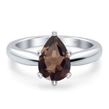 Pear Teardrop Natural Chocolate Smoky Quartz Solitaire Cathedral Ring 925 Sterling Silver