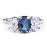 Art Deco Oval Lab Alexandrite Floral Leaf Style Ring 925 Sterling Silver