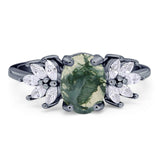 Art Deco Oval Natural Stone Floral Ring
