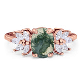 Art Deco Oval Natural Stone Floral Ring