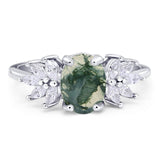 Art Deco Oval Natural Stone Floral Ring