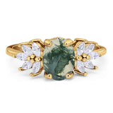 Art Deco Oval Natural Stone Floral Ring