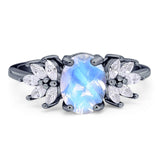 Art Deco Oval Natural Stone Floral Ring