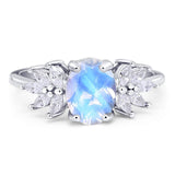 Art Deco Oval Natural Moonstone Floral Leaf Style Ring 925 Sterling Silver