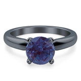  Round Natural Stone Solitaire Cathedral Ring